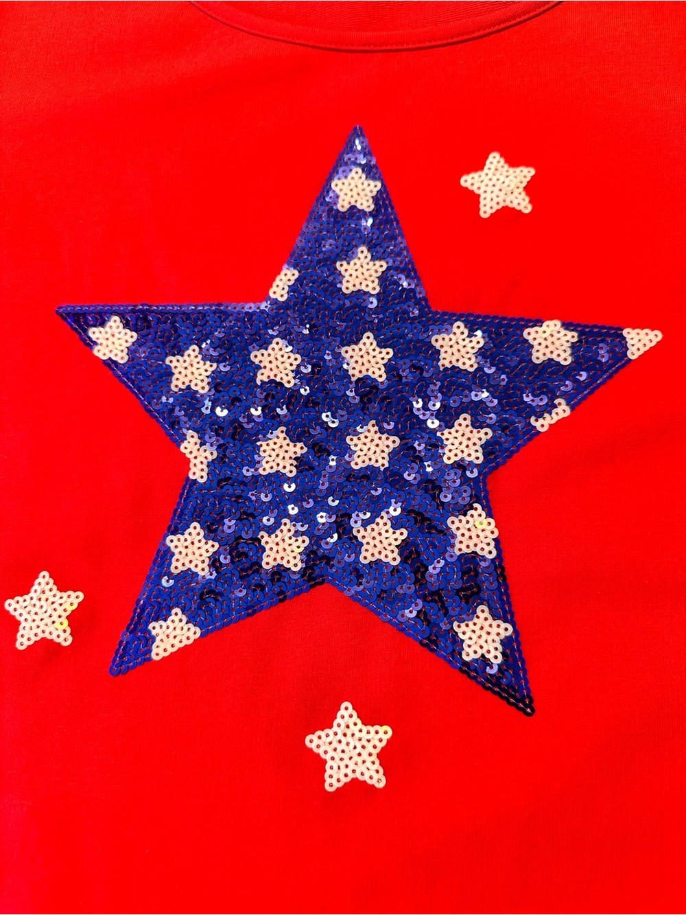 Sequin Star Graphic Tee - Red with Blue & White Stars